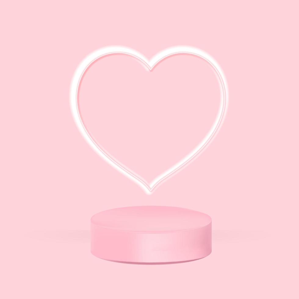 love heart glow lamp on pink background with realistic podium vector