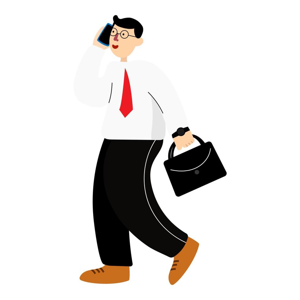 business man was holding phone and calling with carryng a bag, office people vector