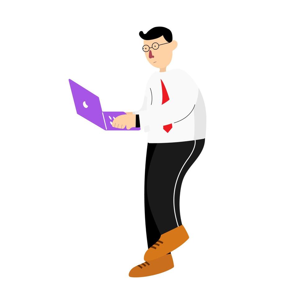 busy business man walking with laptop illustration, people vector, business man go to work vector