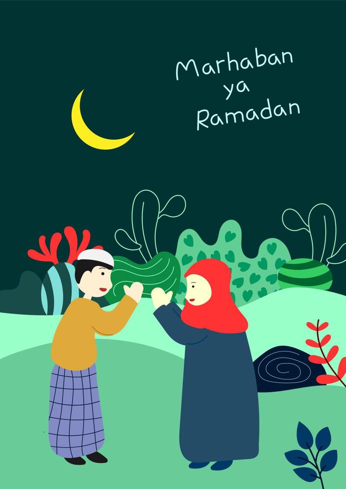 ramadhan kareem cute flat illustration vector