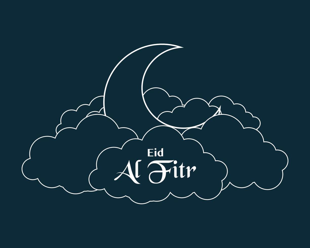 Eid Al Fitr Crescent Moon And Cloud Line Art vector