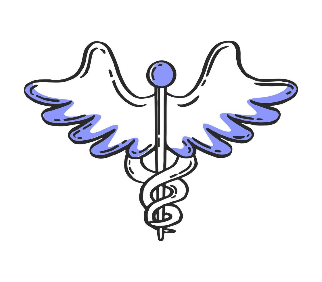 Snake Caduceus medical pharmaceutical hospital symbol Vector illustration of medical equipment, hand-drawn