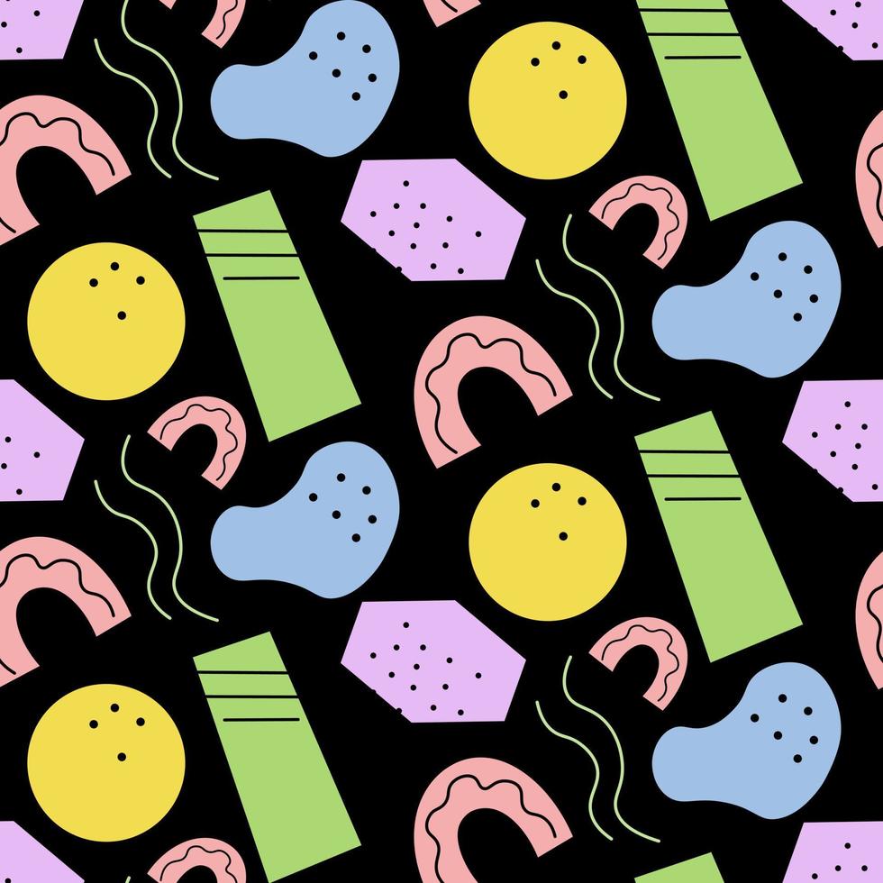 Geometric memphis doodle abstract shapes. Colorful y2k objects set seamless pattern. vector