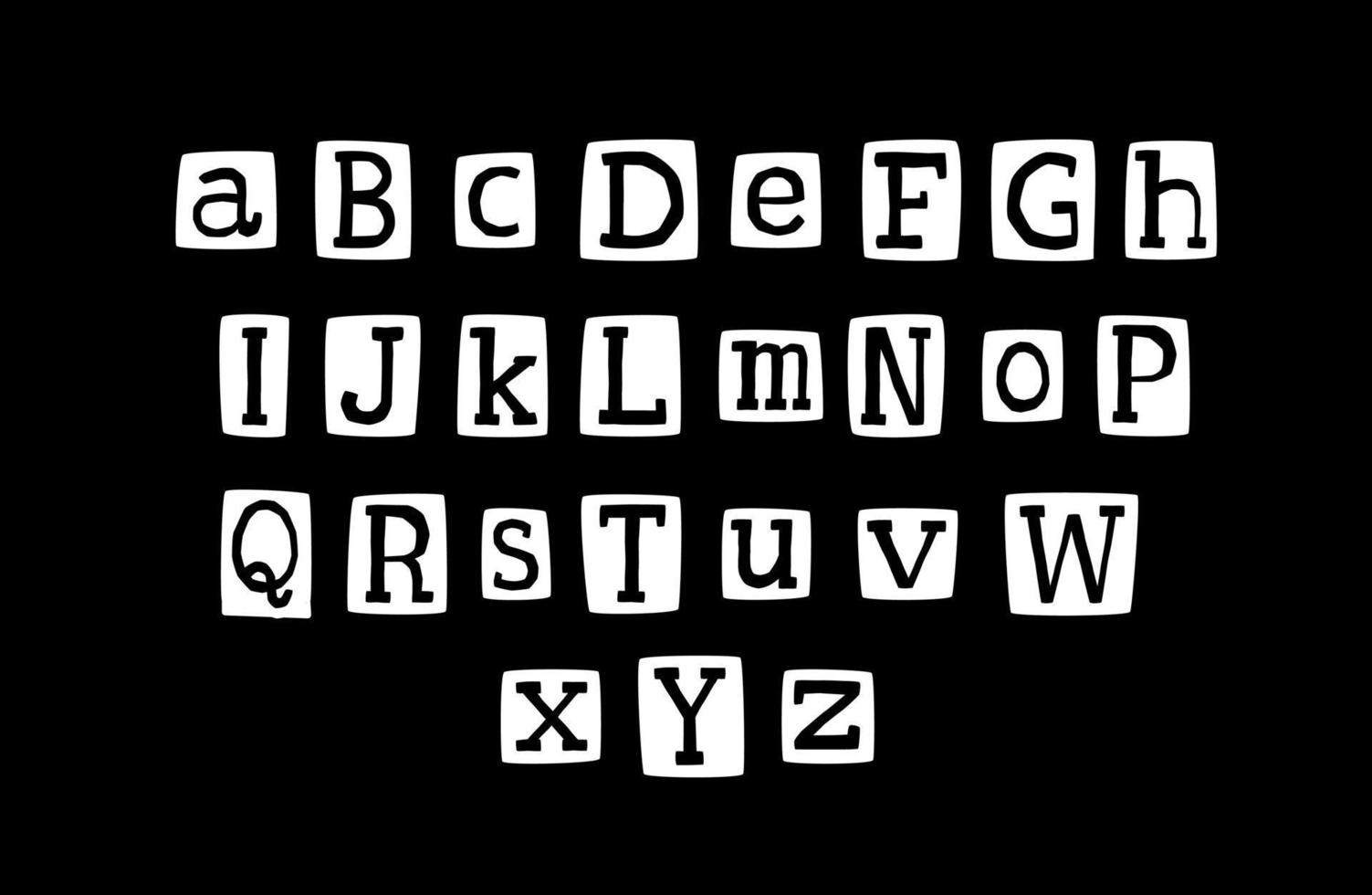 Anonymous y2k black and white alphabet. ABC letters cut out from magazine criminal retro. vector