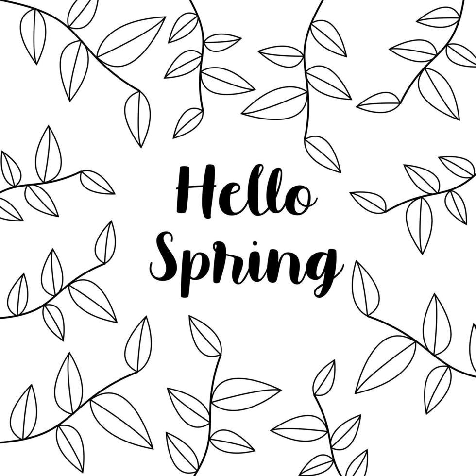 Hola primavera caligrafía letras cita. estacional saludo tarjeta decoración escandinavo estilo. vector