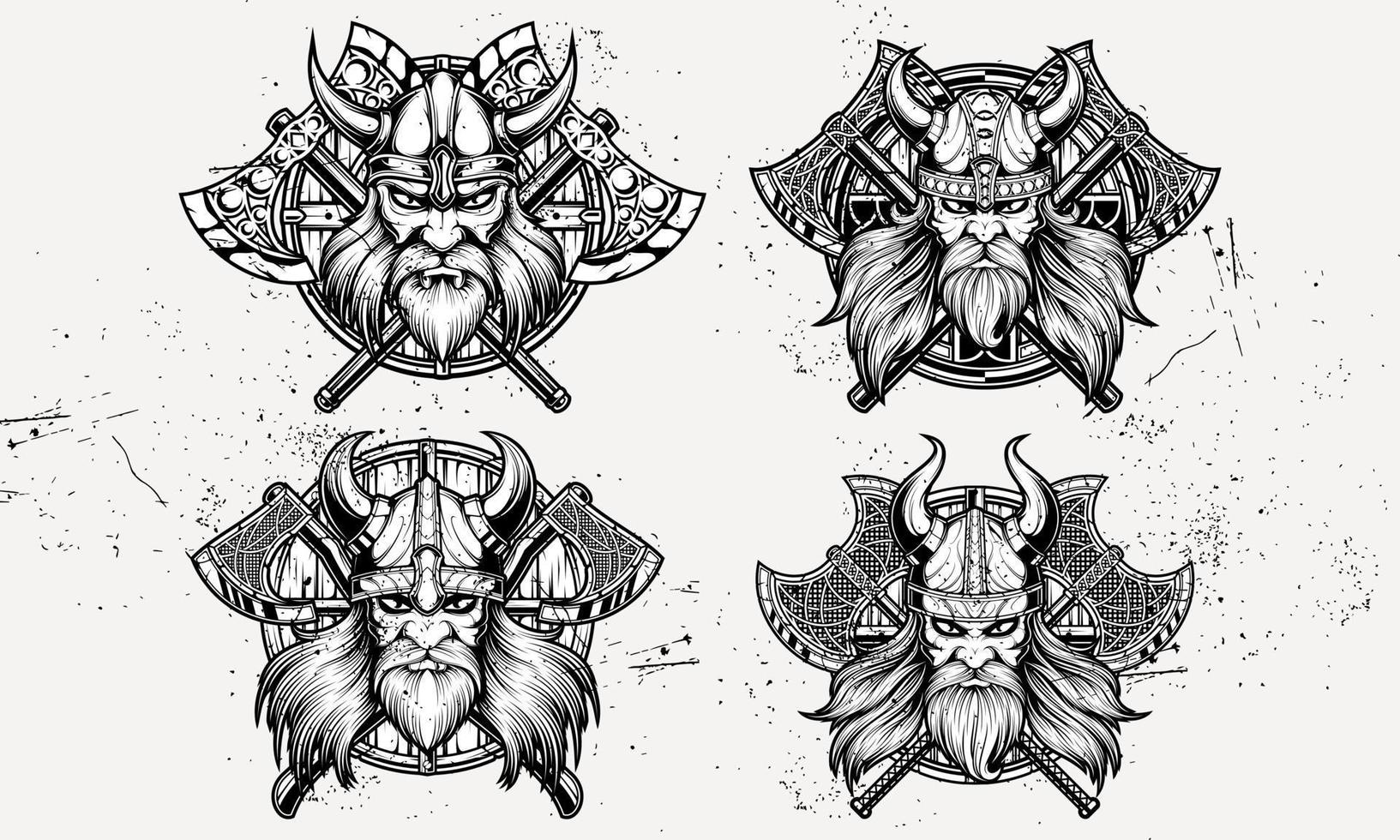A Viking design is bold and powerful, featuring symbols an axes, and shields, evoking the spirit of the fearless warriors and conquer vector