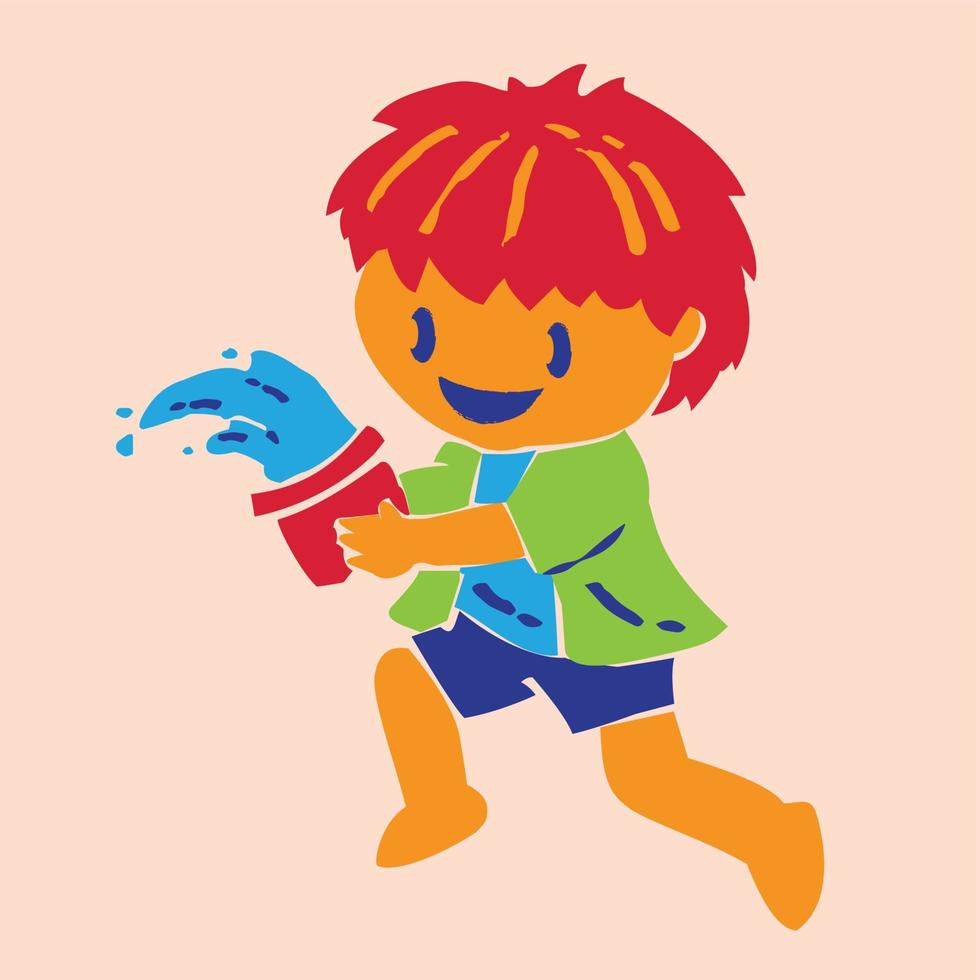 happy boy enjoy splashing water in Songkran cartoon vector