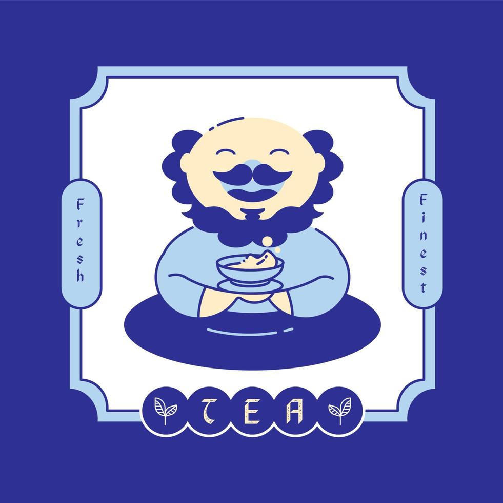 Bodhidharma drink hot tea illustration vector