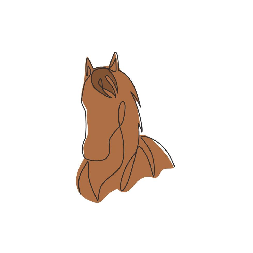 un dibujo de una sola línea de belleza, elegancia, cabeza de caballo para la identidad del logotipo de la empresa. Concepto lindo del símbolo animal del mamífero del caballo del pony. Ilustración gráfica de vector de diseño de dibujo de línea continua de moda