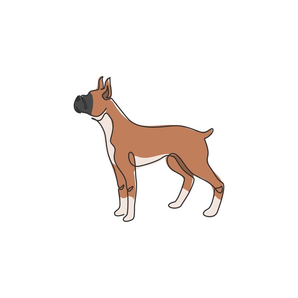 dibujo de una sola línea del gallardo perro gran danés para la identidad del logotipo de la empresa de seguridad. concepto de mascota de perro de raza pura para el icono de mascota amigable con el pedigrí. Ilustración de vector de diseño de dibujo de línea continua moderna