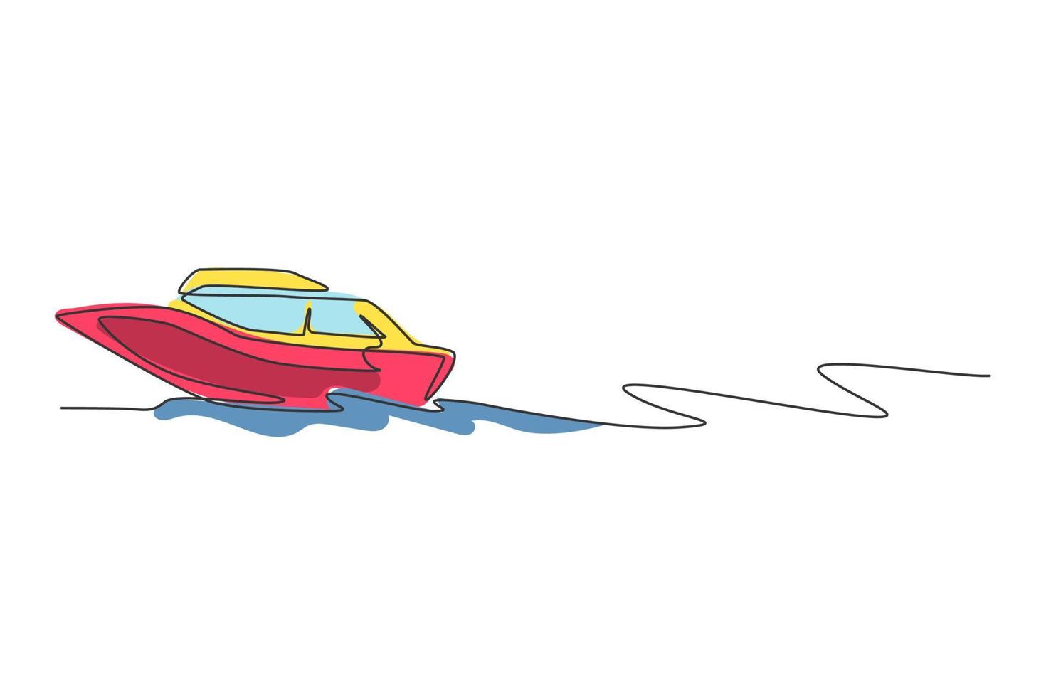 One single line drawing of fast speed boat sailing on the sea graphic