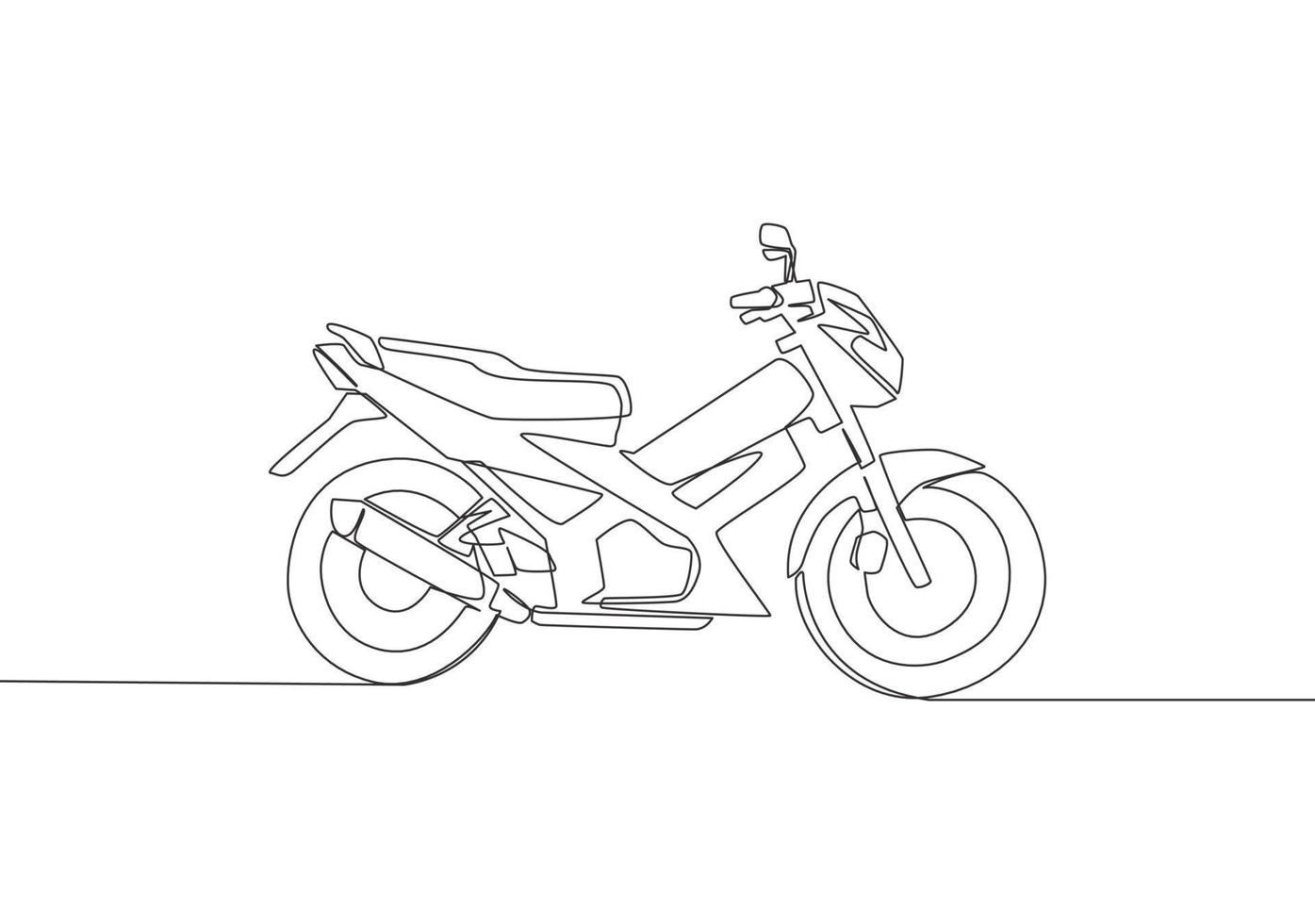 One single line drawing of Asian underbone motorbike logo. Urban ride motorcycle concept. Continuous line draw design vector illustration
