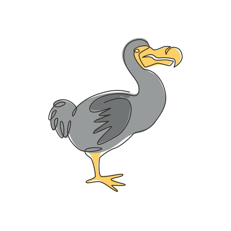 un dibujo de línea continua de un lindo pájaro dodo divertido para la identidad del logotipo. concepto de mascota animal extinto para el icono del museo zoológico. Ilustración de vector gráfico de diseño de dibujo de línea única de moda