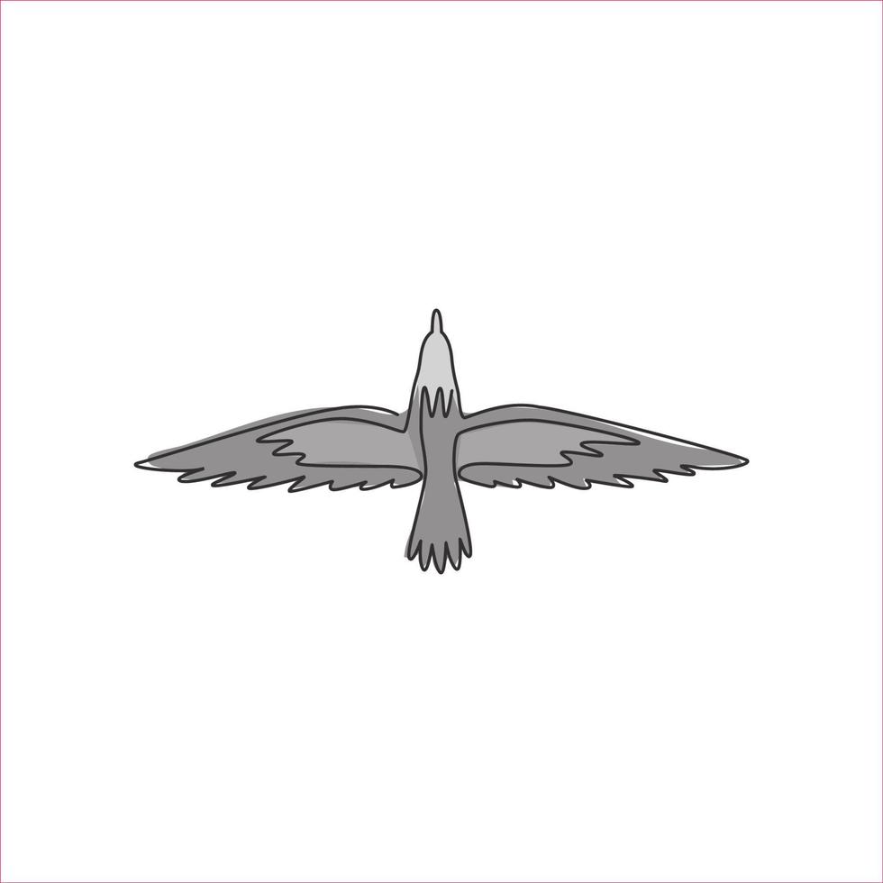 One single line drawing of cute albatross for clean the ocean campaign logo. Adorable sea bird mascot concept for save the environment movement icon. Continuous line draw design vector illustration