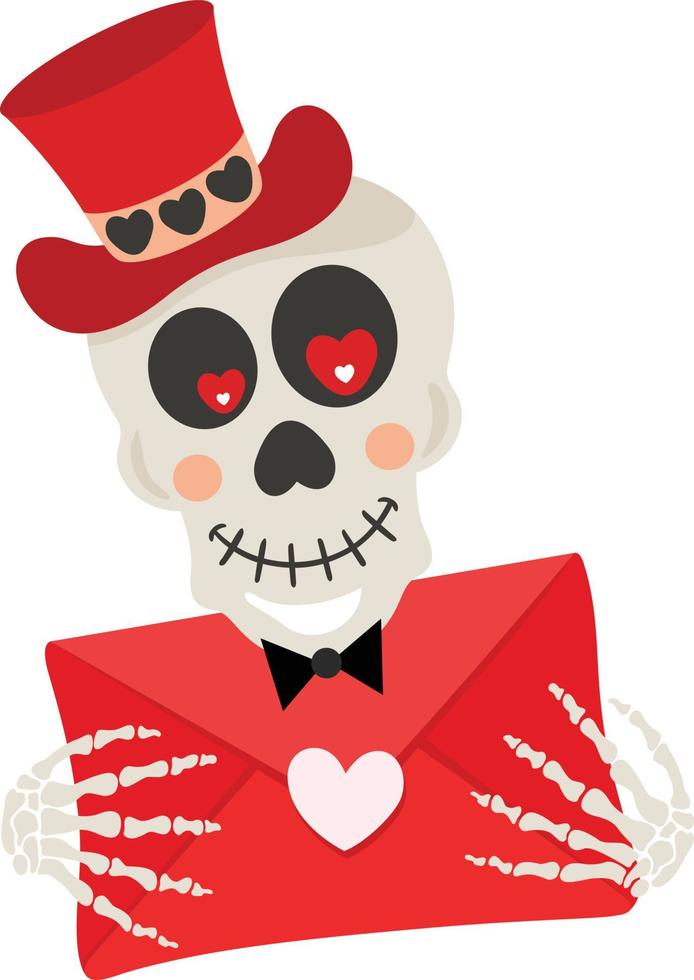 Valentine skull holding a red letter envelope vector