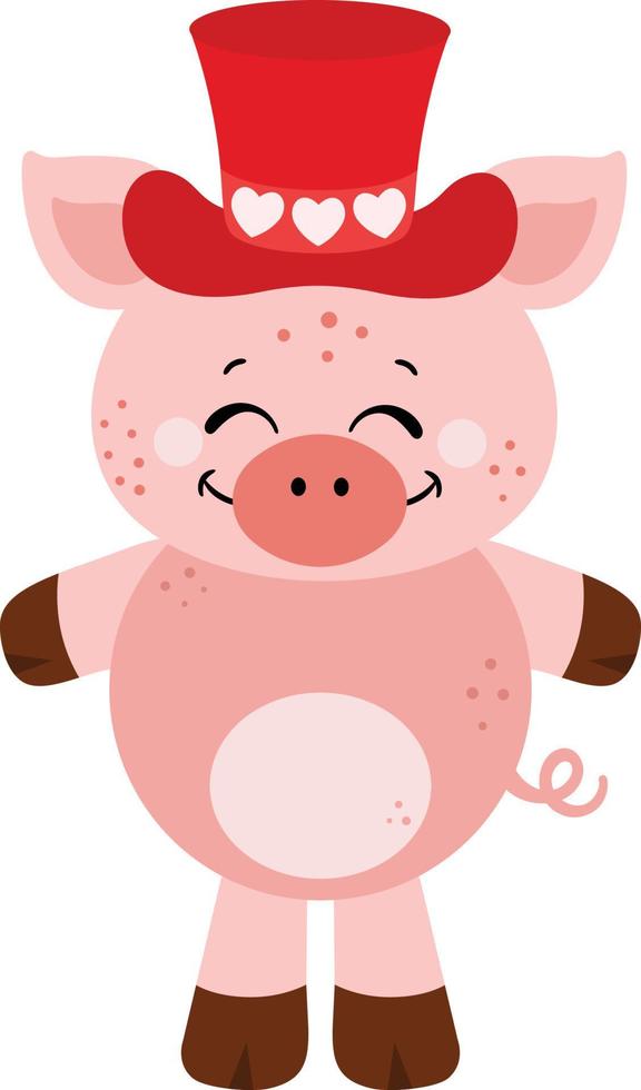 Adorable pig with red hat vector