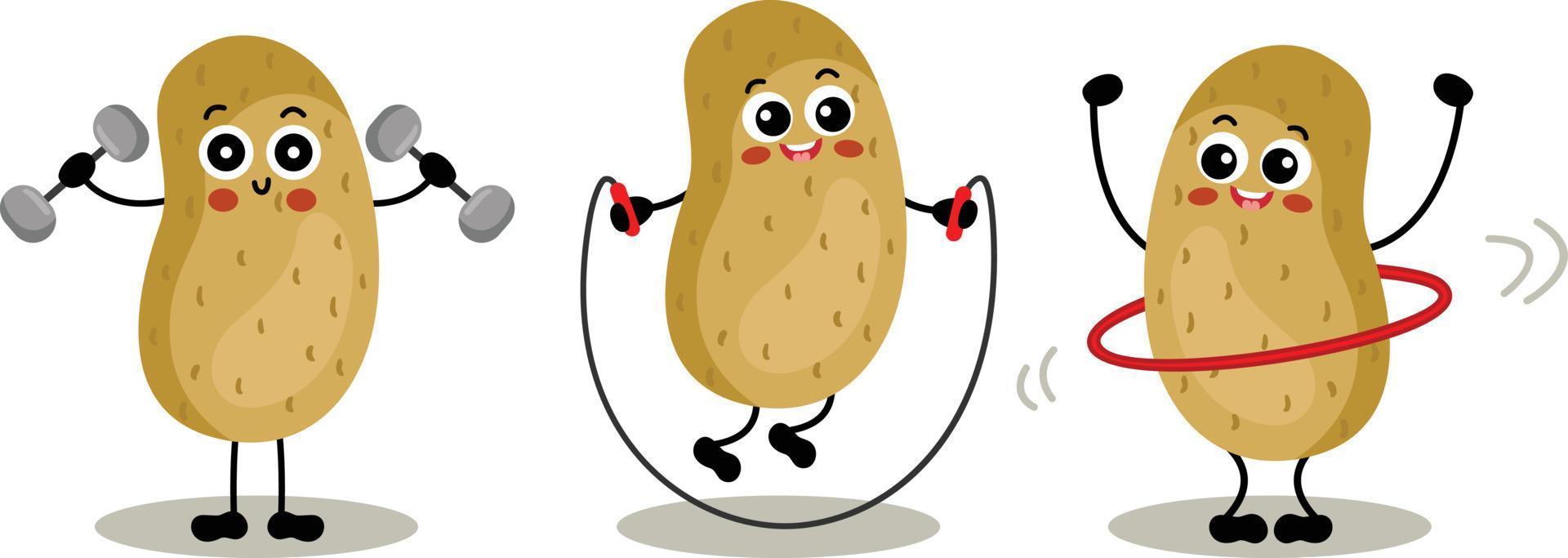 Set of cute potato mascot make gym vector