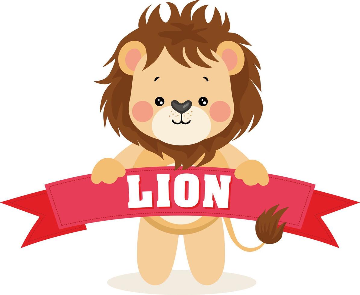 Cute lion holding a ribbon banner vector