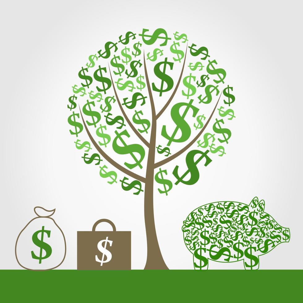 Monetary tree and portfolio of money. A vector illustration