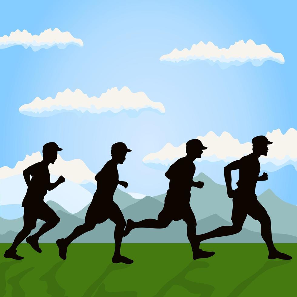 Run of group of men on the nature. A vector illustration