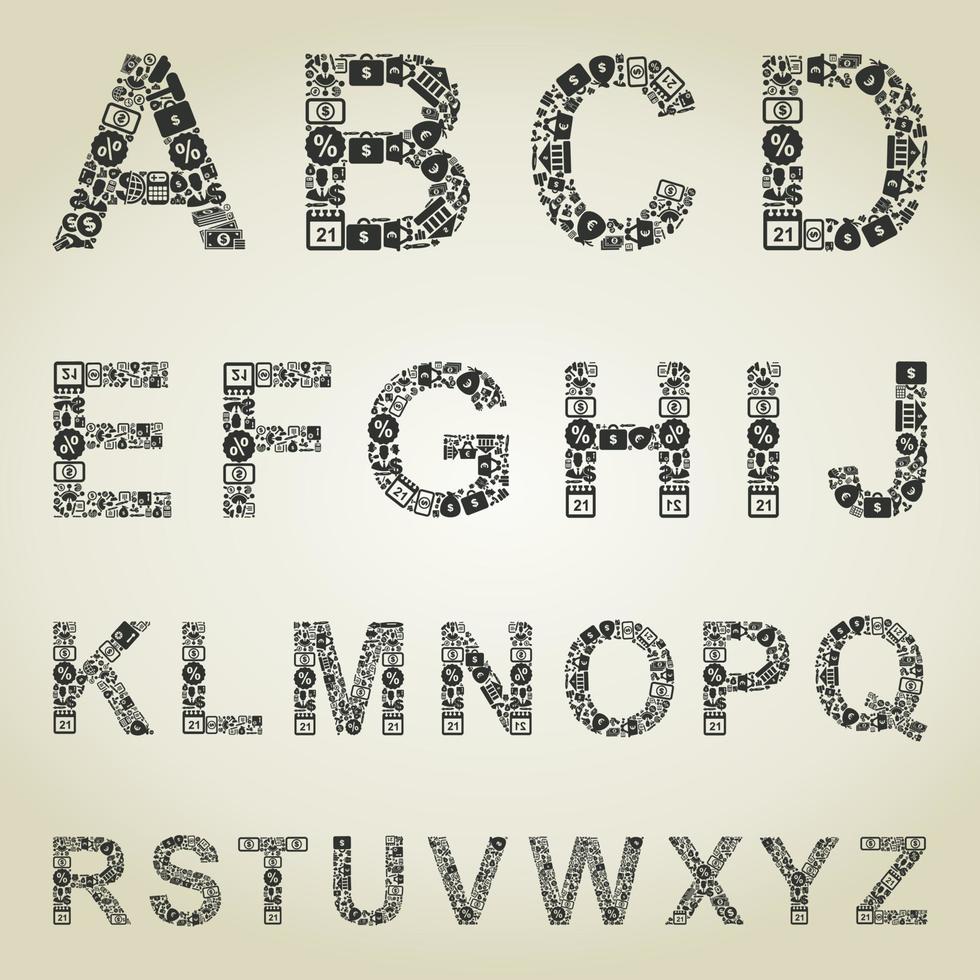 The alphabet from business of subjects. A vector illustration
