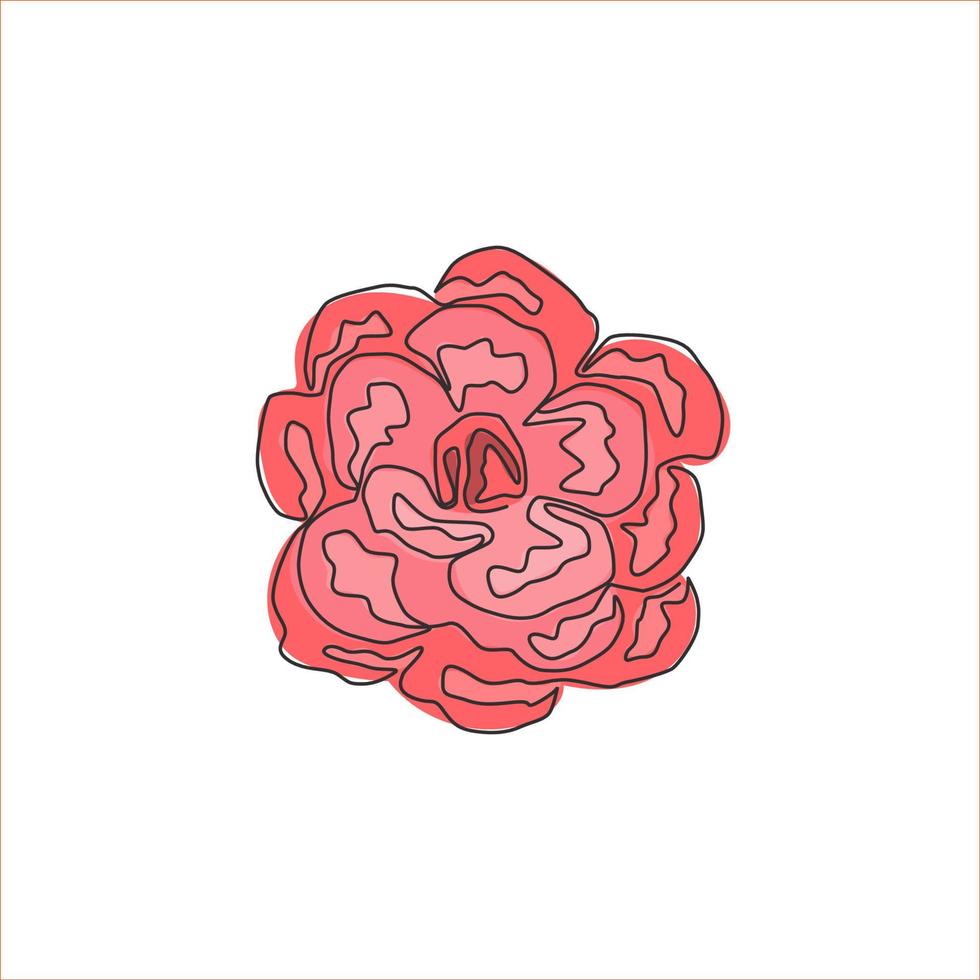 Clavel fresco de belleza de dibujo de una sola línea para póster de decoración de pared de arte casero. flor de clavel decorativo imprimible para adorno de tarjetas de felicitación. Ilustración de vector de diseño de dibujo de línea continua de moda