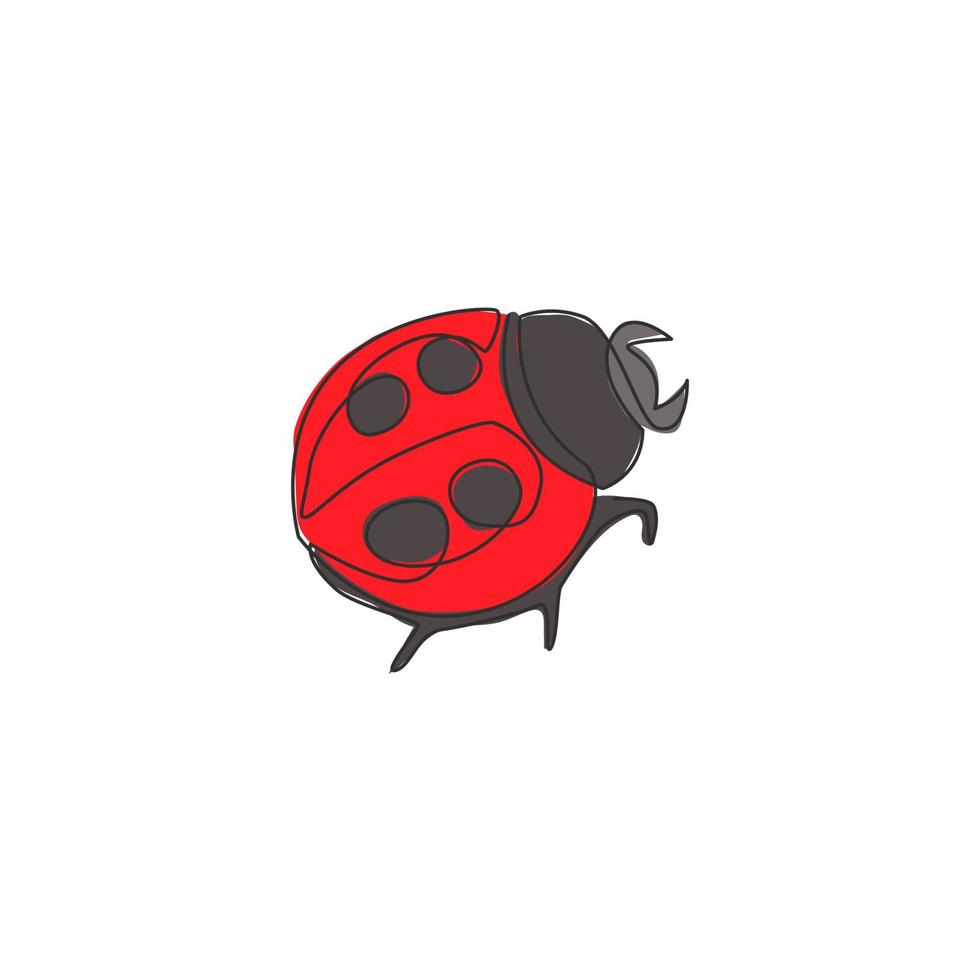 One continuous line drawing of cute ladybug for company logo identity. Agricultural pest mascot concept for public garden icon. Modern single line draw graphic design vector illustration