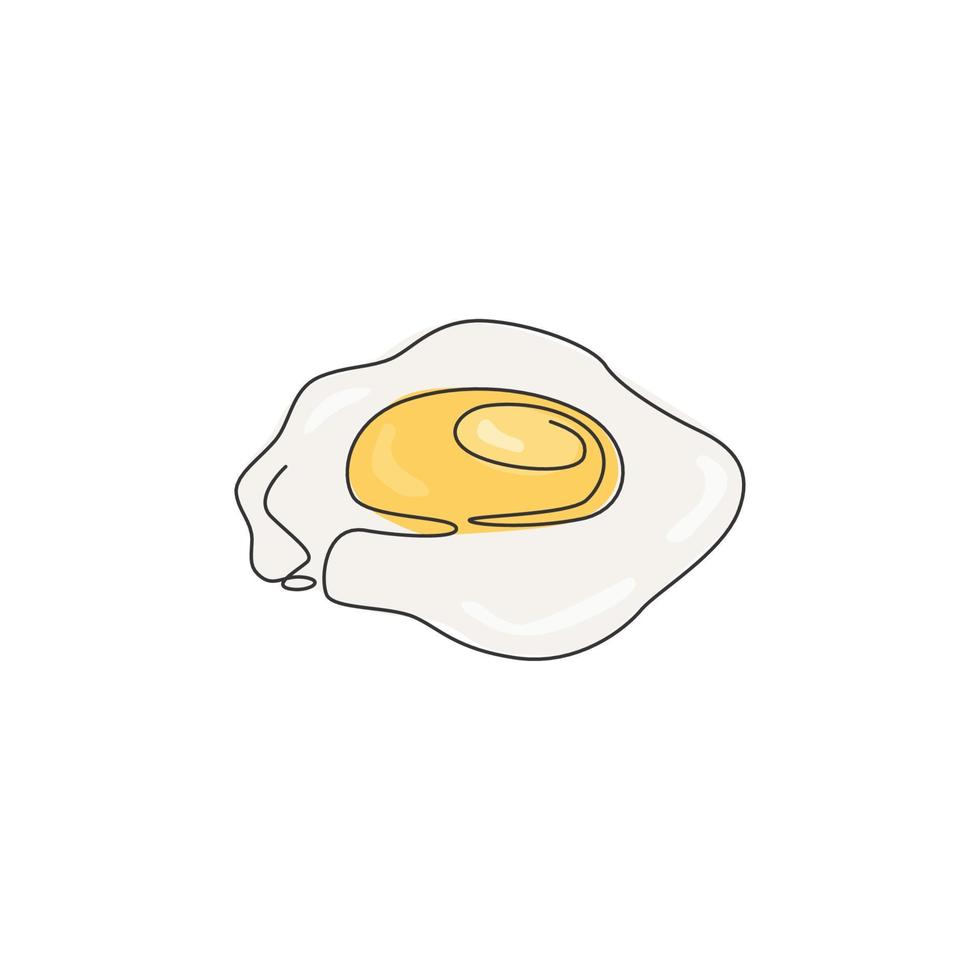 Single continuous line drawing of stylized healthy sunny side up egg logo label. Emblem food restaurant concept. Modern one line draw design vector illustration for cafe, shop or food delivery service