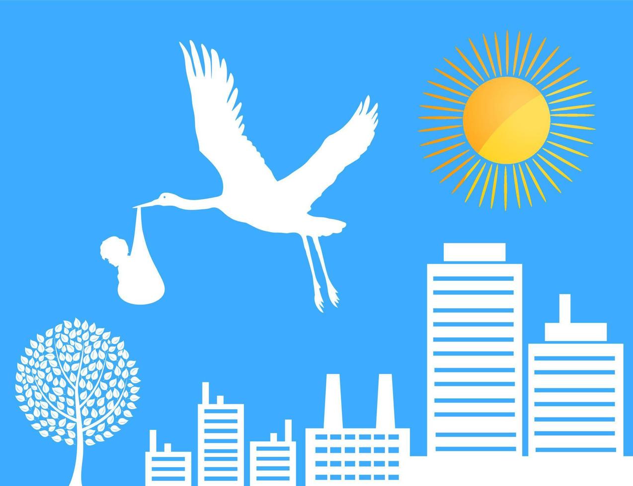 The stork bears in a beak of the kid. A vector illustration