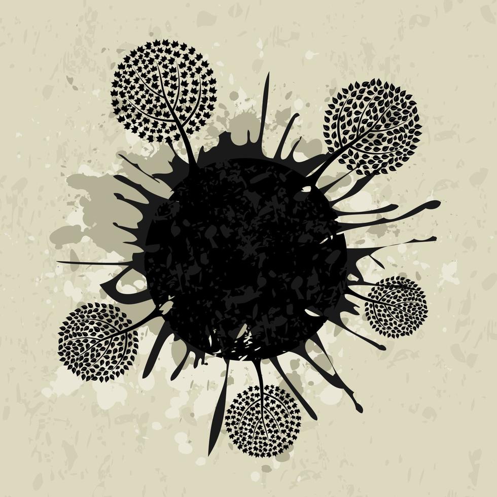 Trees grow on a black planet. A vector illustration