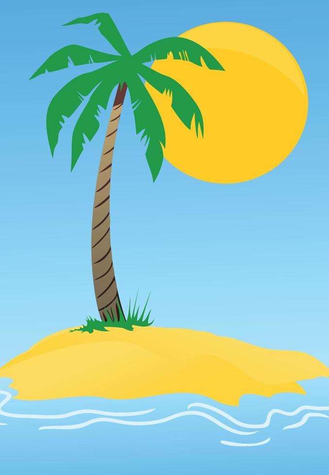 Palm tree on the island. Vector illustration