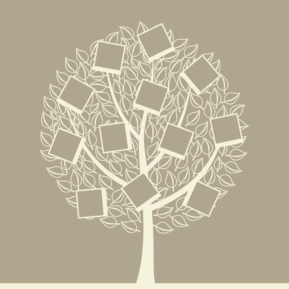 Tree with photos on branches. A vector illustration