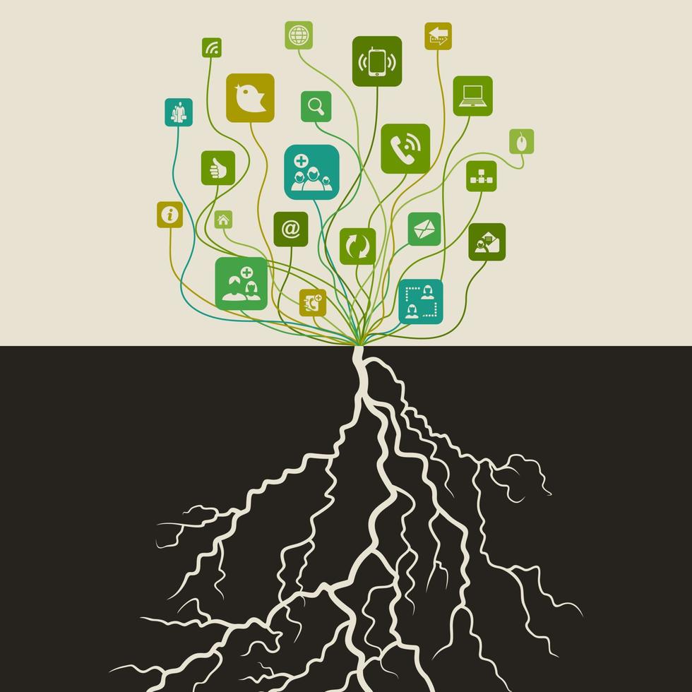 Tree communication with roots. A vector illustration