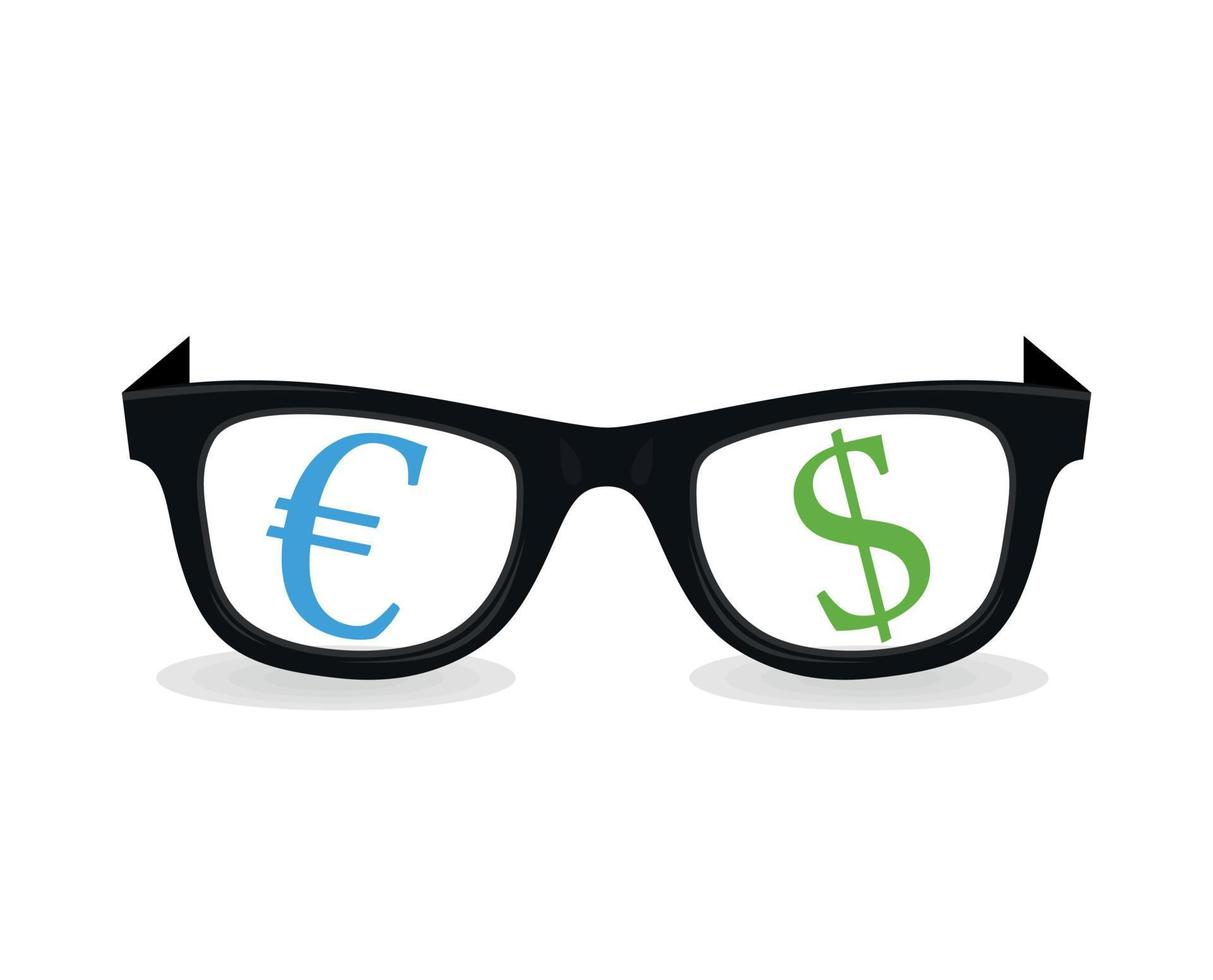 dólar y euro en lentes. un vector ilustración