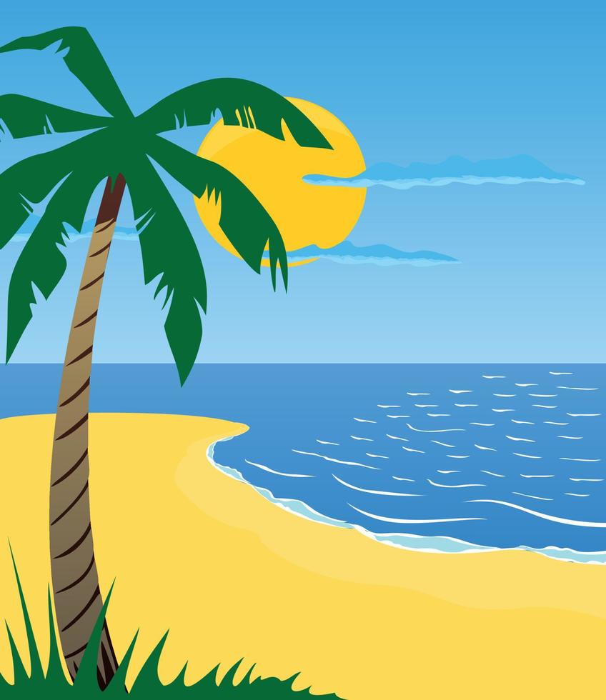 Palm tree on the island. Vector illustration