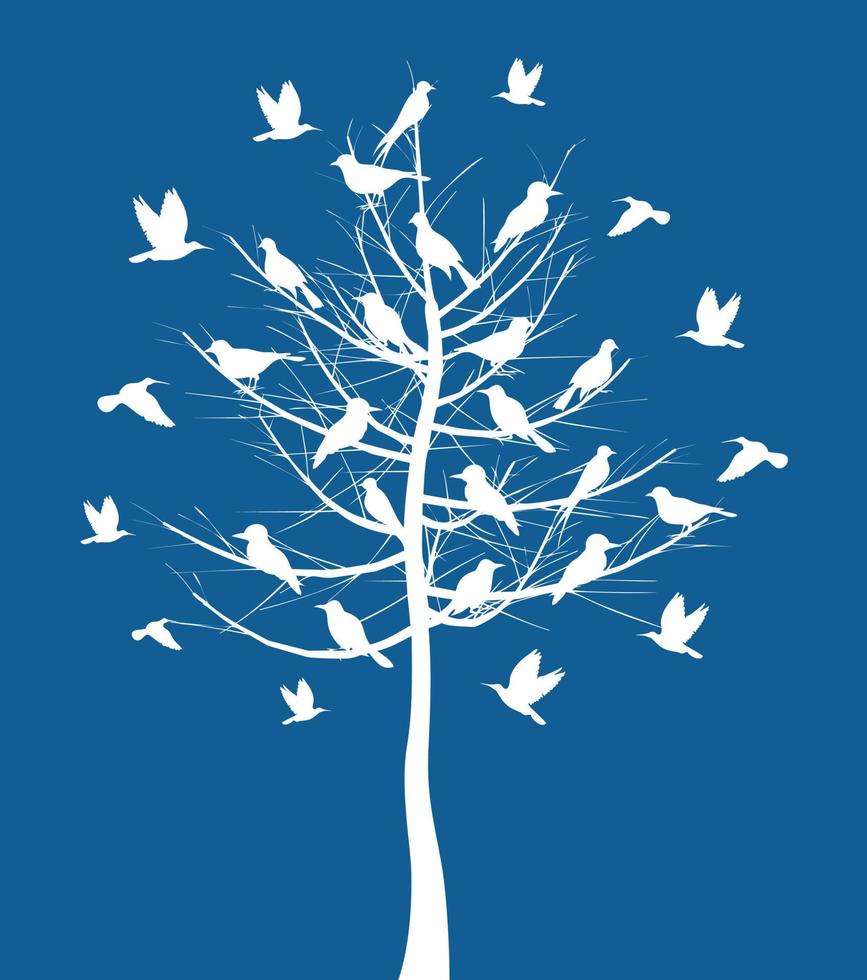 On a tree birds sit. A vector illustration