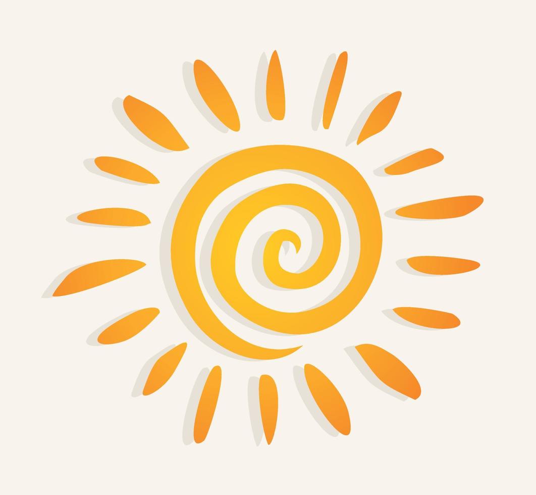The drawn sun on a white background. A vector illustration