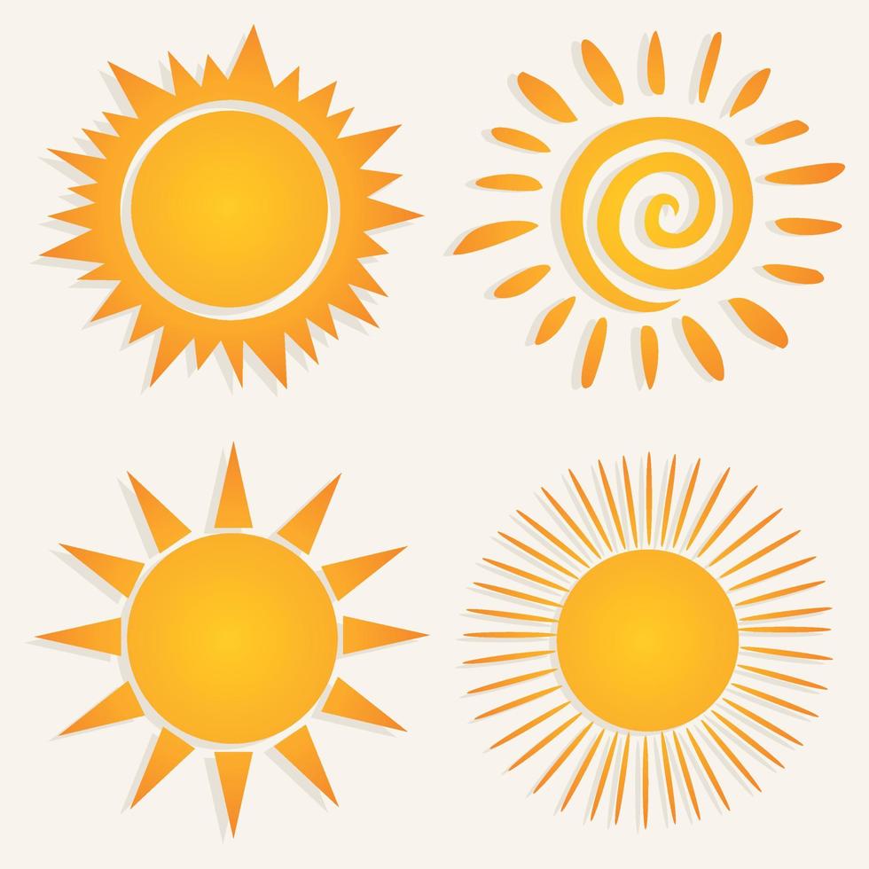 The drawn sun on a white background. A vector illustration