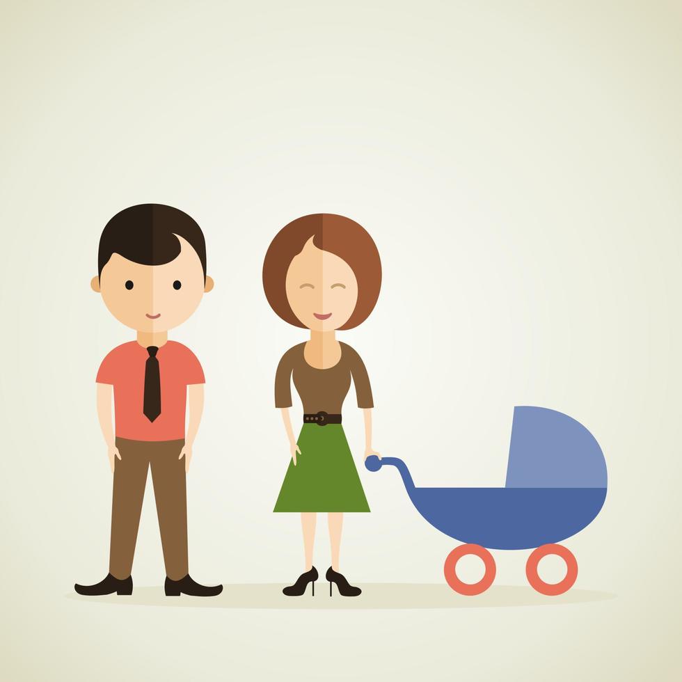 The daddy and mum with a children's carriage. A vector illustration