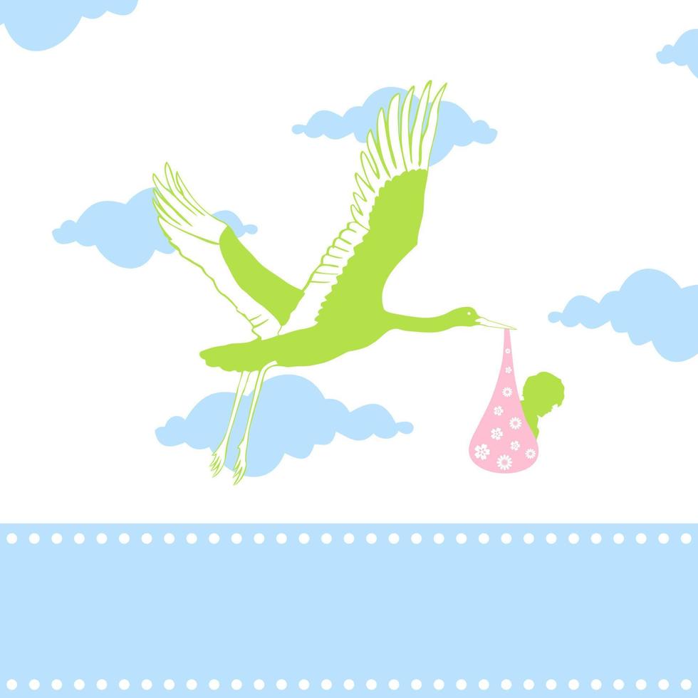 The stork bears in a beak of the kid. A vector illustration
