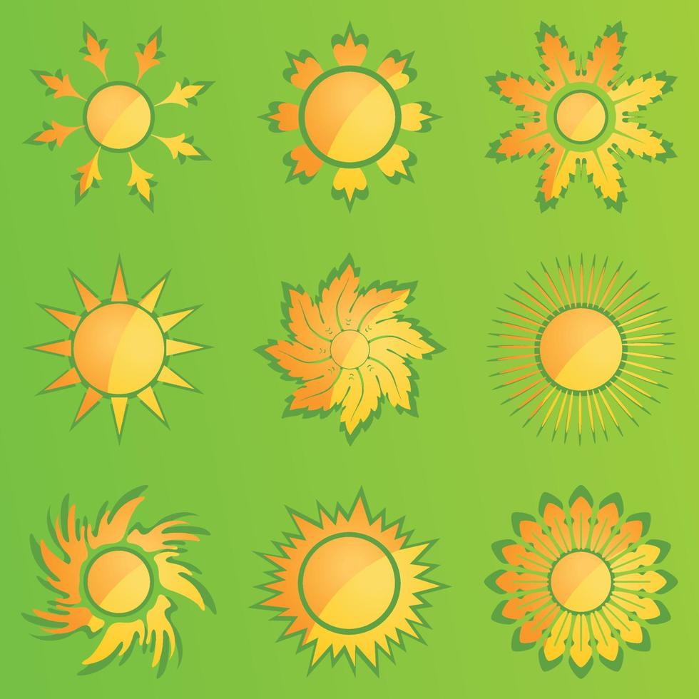 Sun set on a green background. A vector illustration