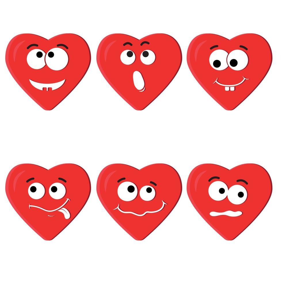 Vector illustration of the set of heart emoticons isolated on white background