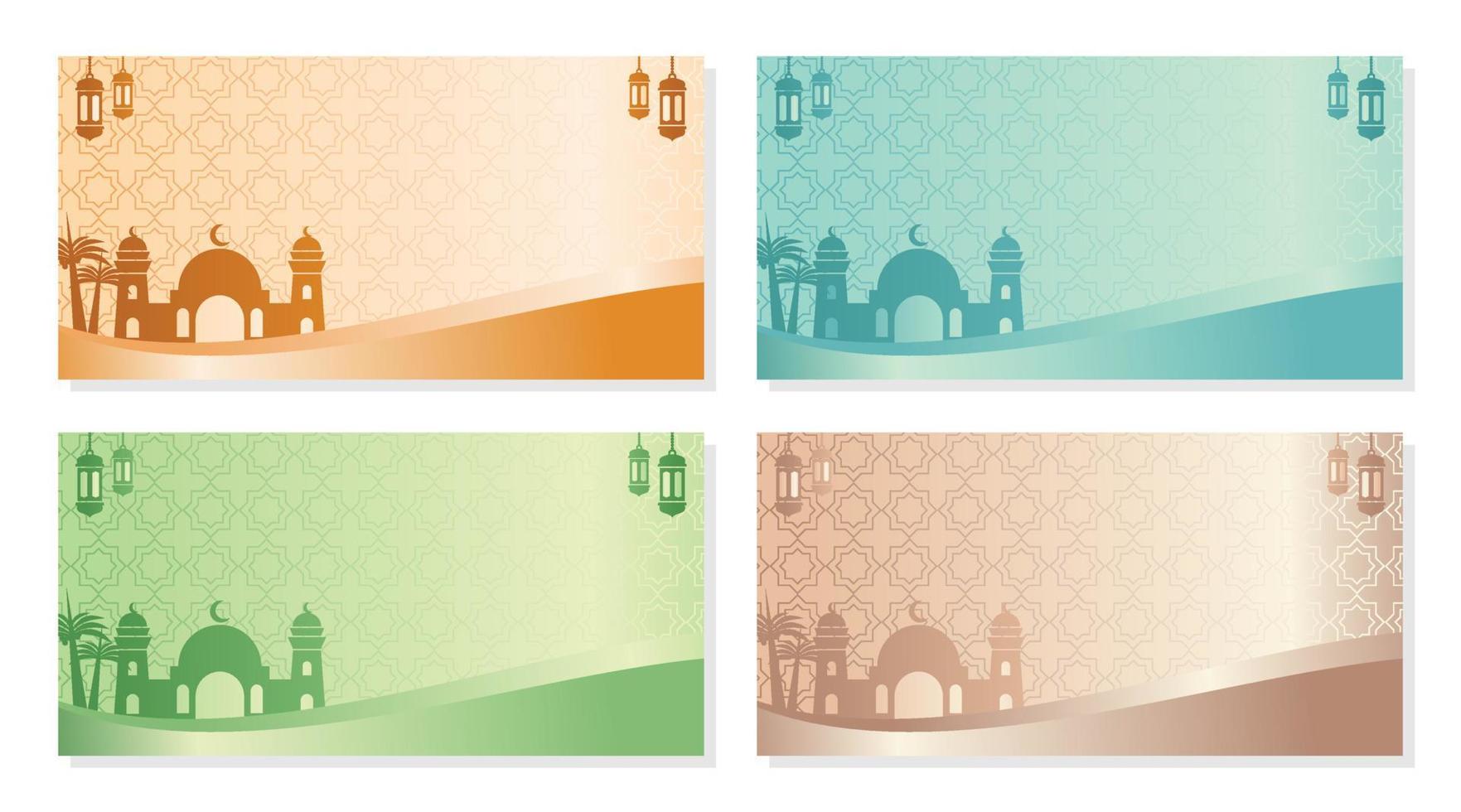 islámico antecedentes con linterna ornamento y mezquita icono, modelo para bandera y saludo tarjeta. vector