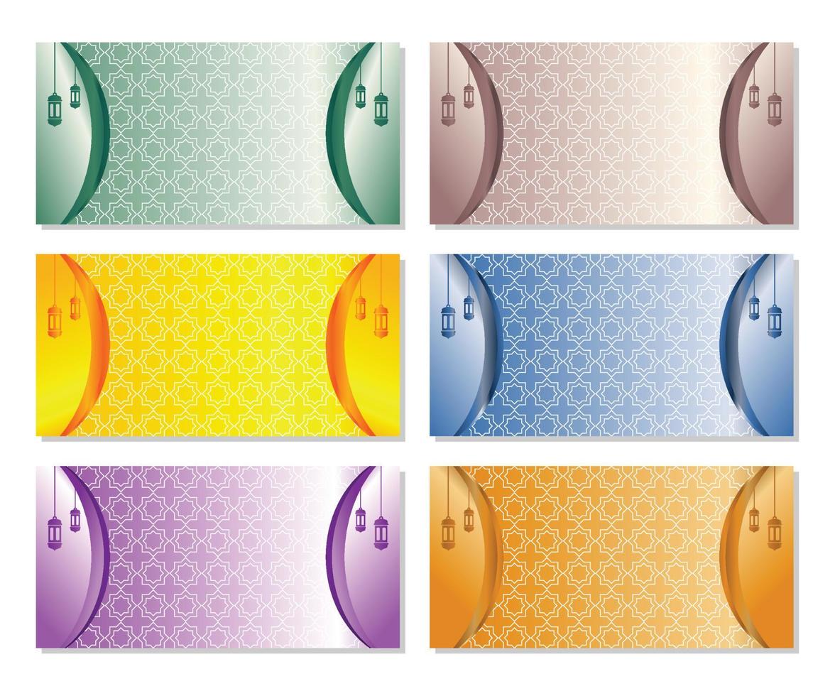 Abstract Islamic background with lantern ornament, ramadan month banner and greeting card template. vector