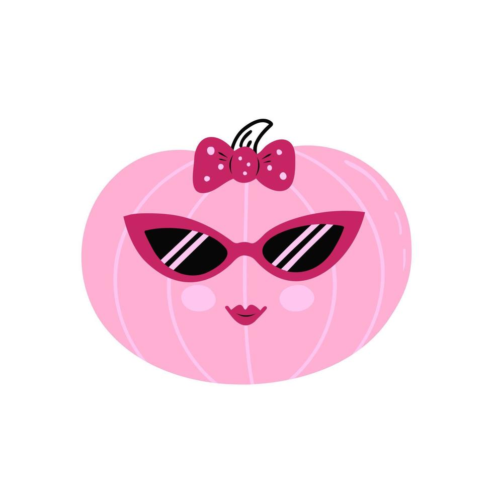 Pink pumpkin with sunglasses. Illustration for printing, backgrounds, covers and packaging. Image can be used for greeting cards, posters, stickers and textile. Isolated on white background. vector