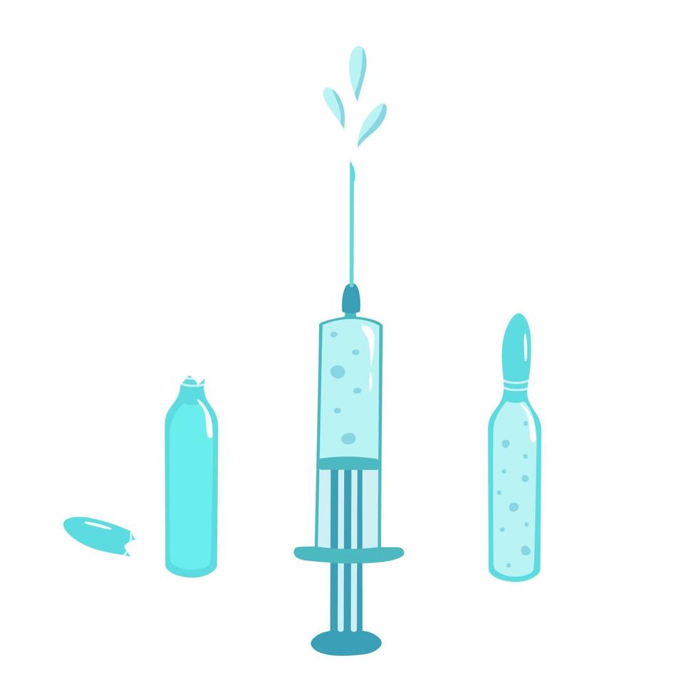 Syringe with ampoules. Illustration for printing, backgrounds, covers and packaging. Image can be used for greeting cards, posters, stickers and textile. Isolated on white background. vector