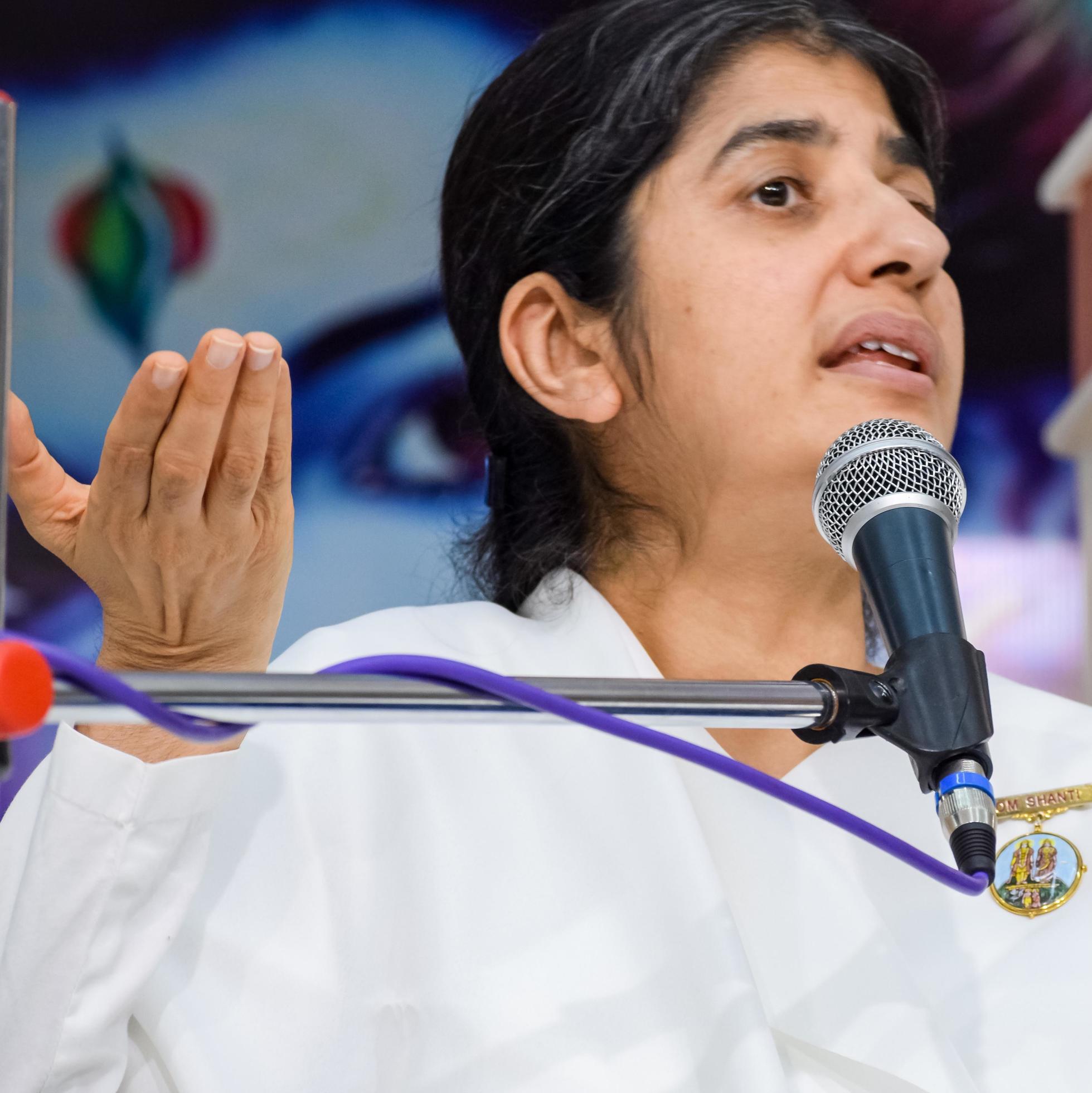 New Delhi, India, October 16 2022 BK Shivani during meditation