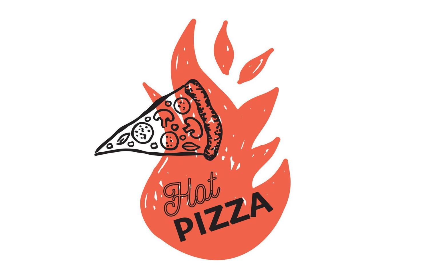 Hot Pizza, hand drawn illustrations, vector. vector