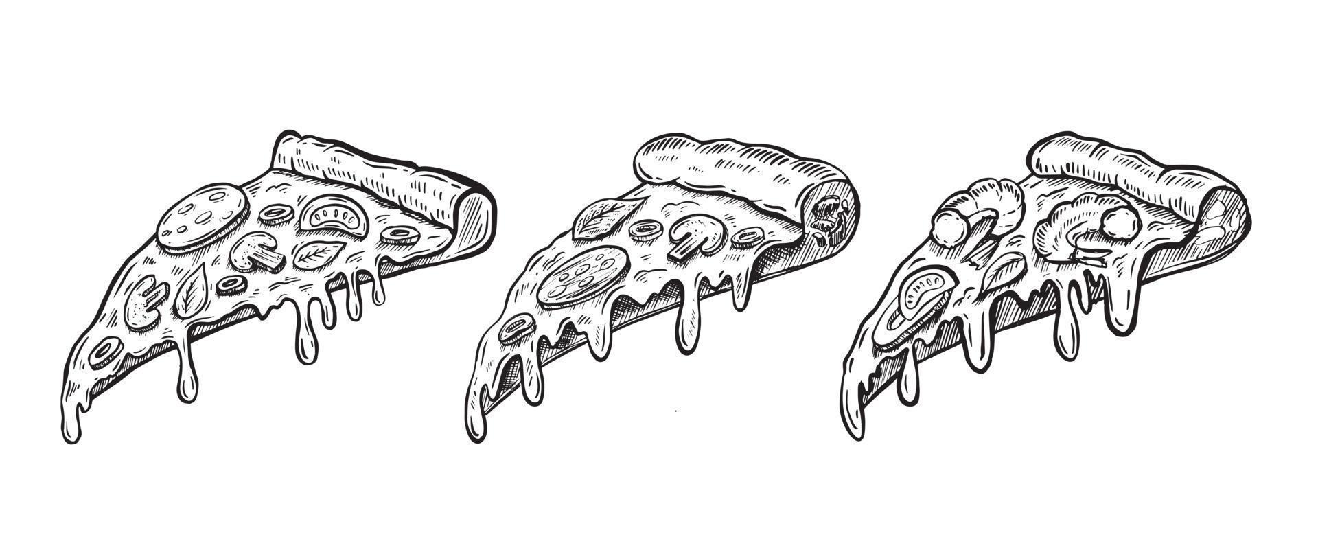 Hot Pizza, hand drawn illustrations, vector. vector