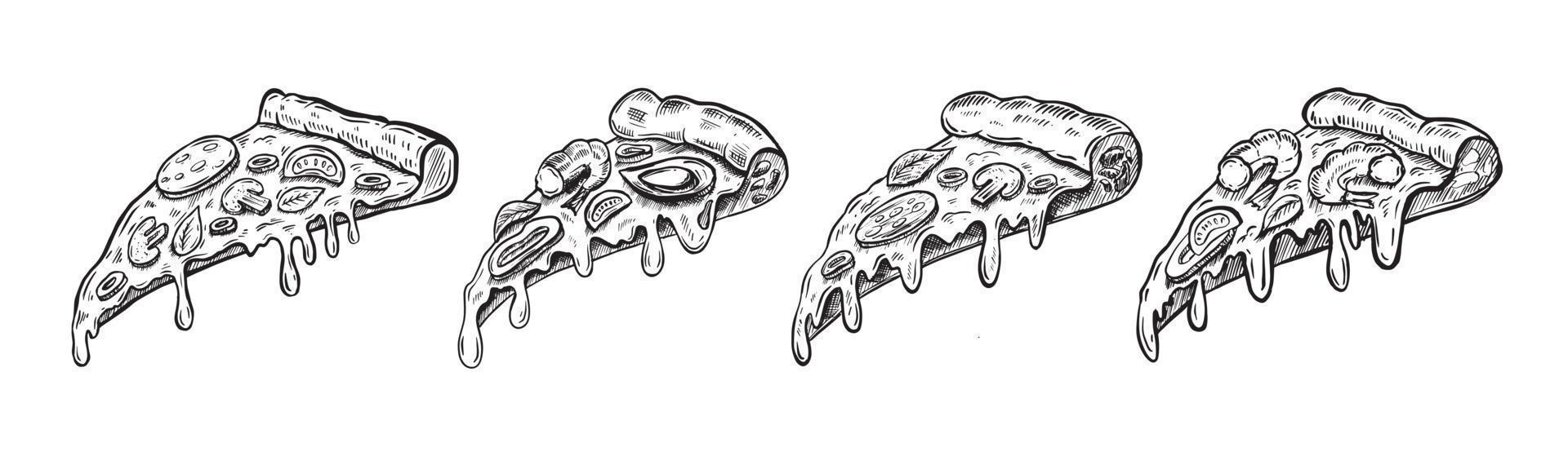 Hot Pizza, hand drawn illustrations, vector. vector